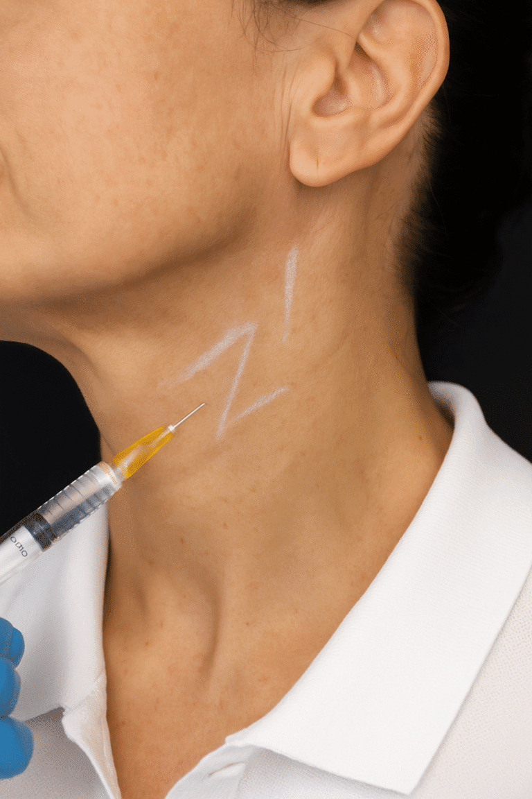 Aplicación de bioestimuladores en cuello para tensar y rejuvenecer la piel